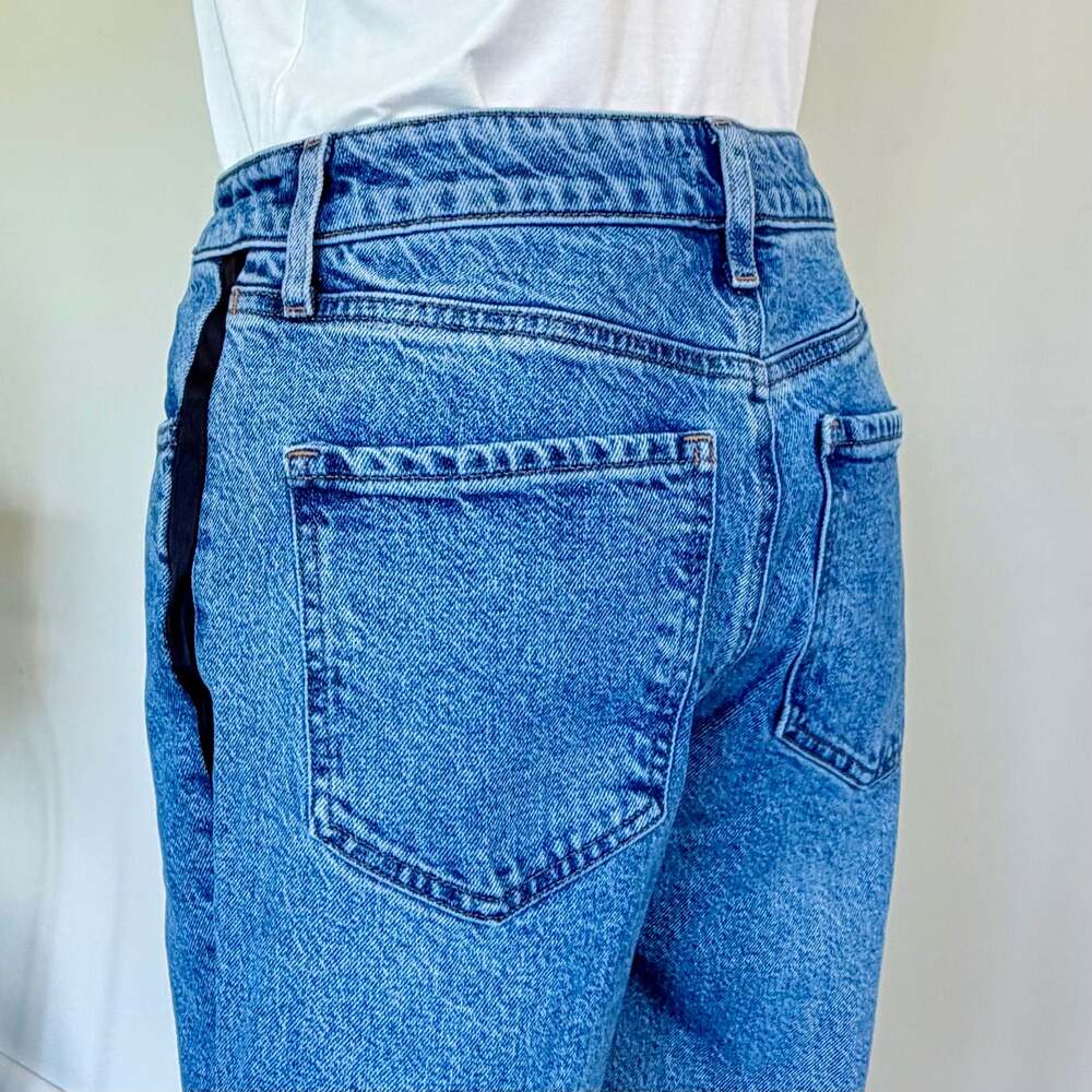 Express Relaxed Straight Ankle High Rise Stretch Jeans with Black Side Stripe